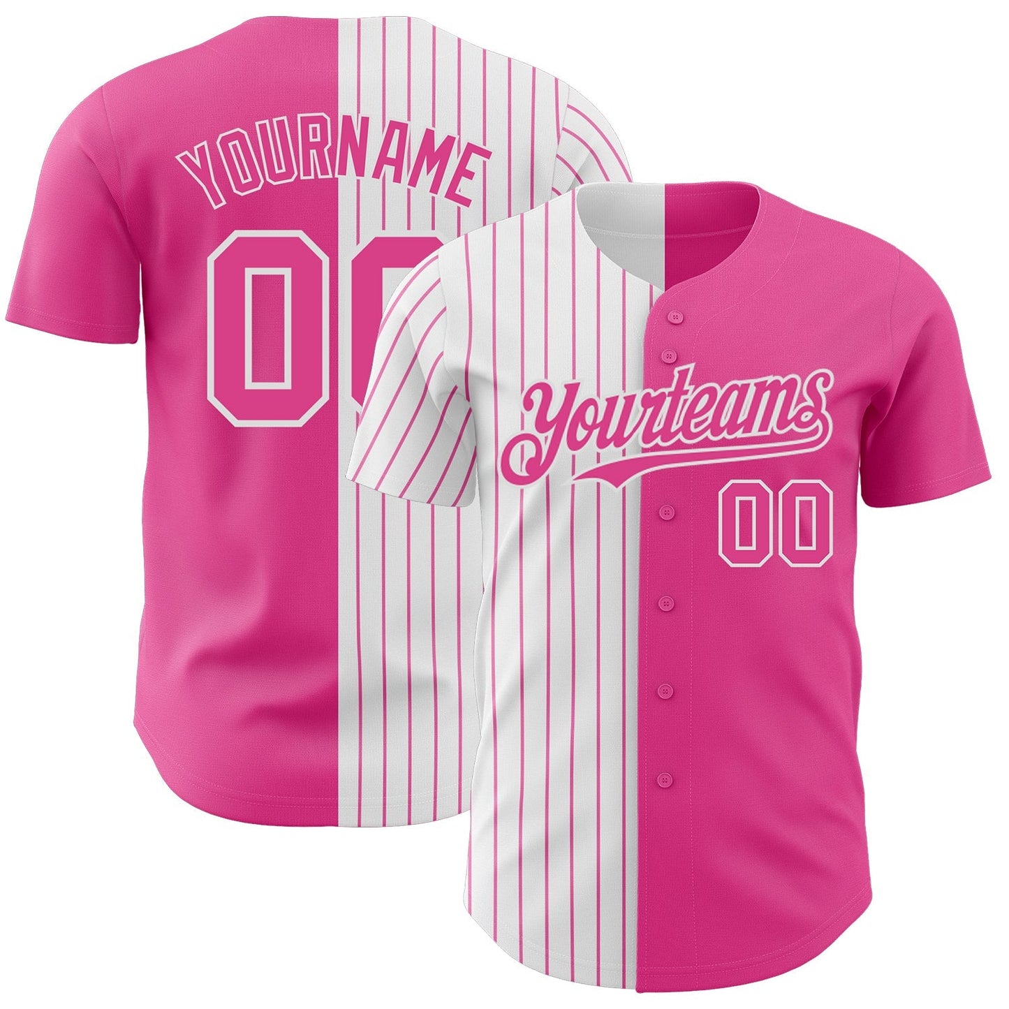 Custom Pink White-Pink Pinstripe Authentic Split Fashion Baseball Jersey baseball jersey product view 1