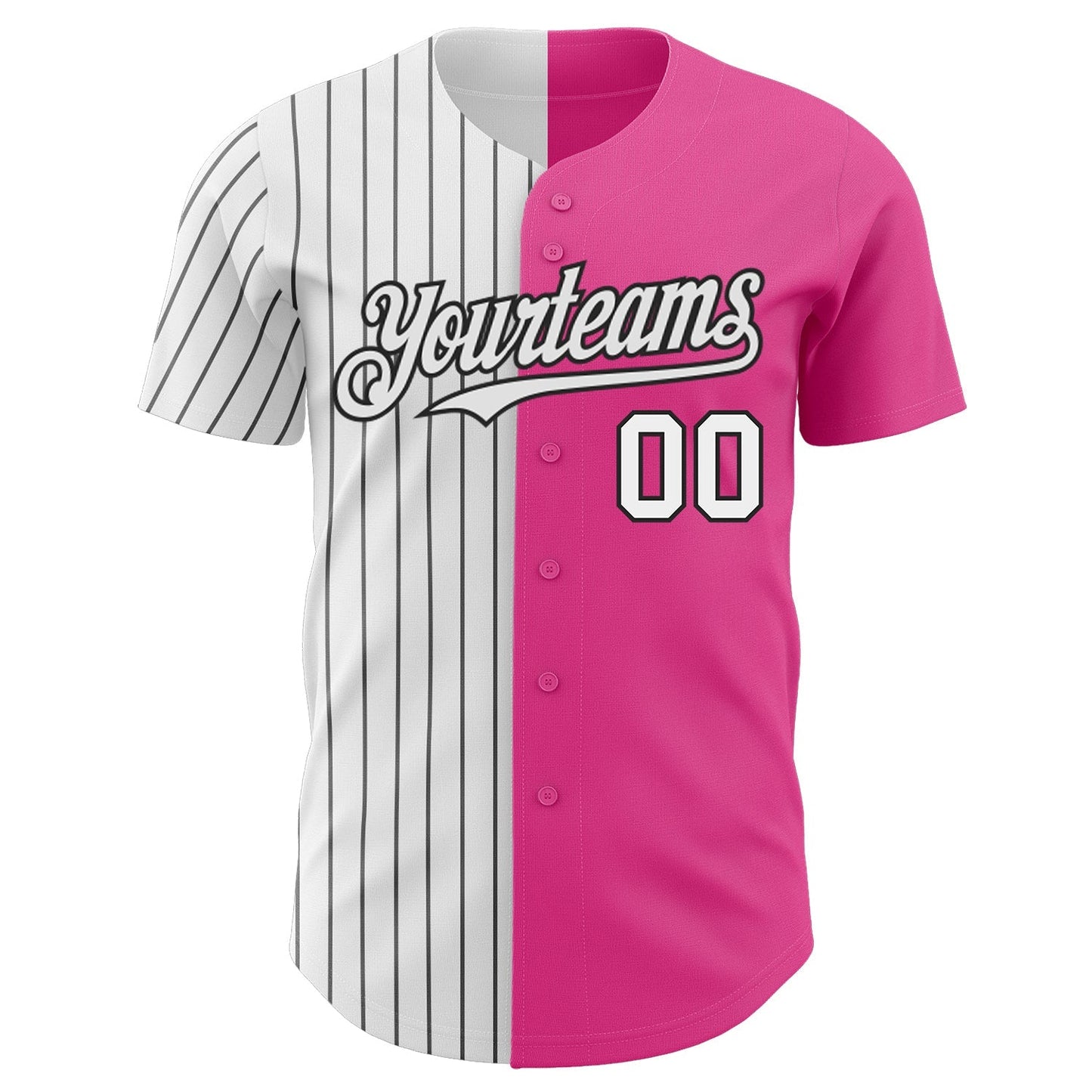 Custom Pink White-Black Pinstripe Authentic Split Fashion Baseball Jersey baseball jersey product view 2