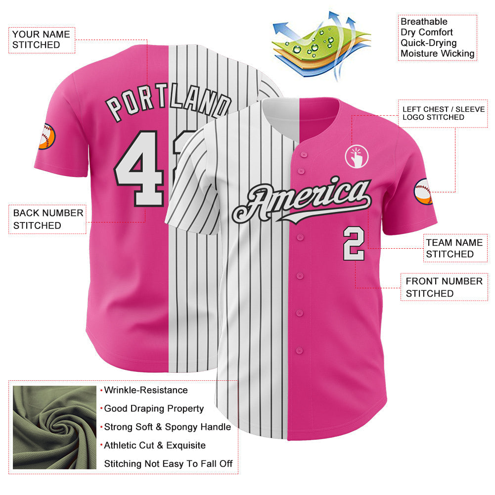 Custom Pink White-Black Pinstripe Authentic Split Fashion Baseball Jersey baseball jersey product view 3