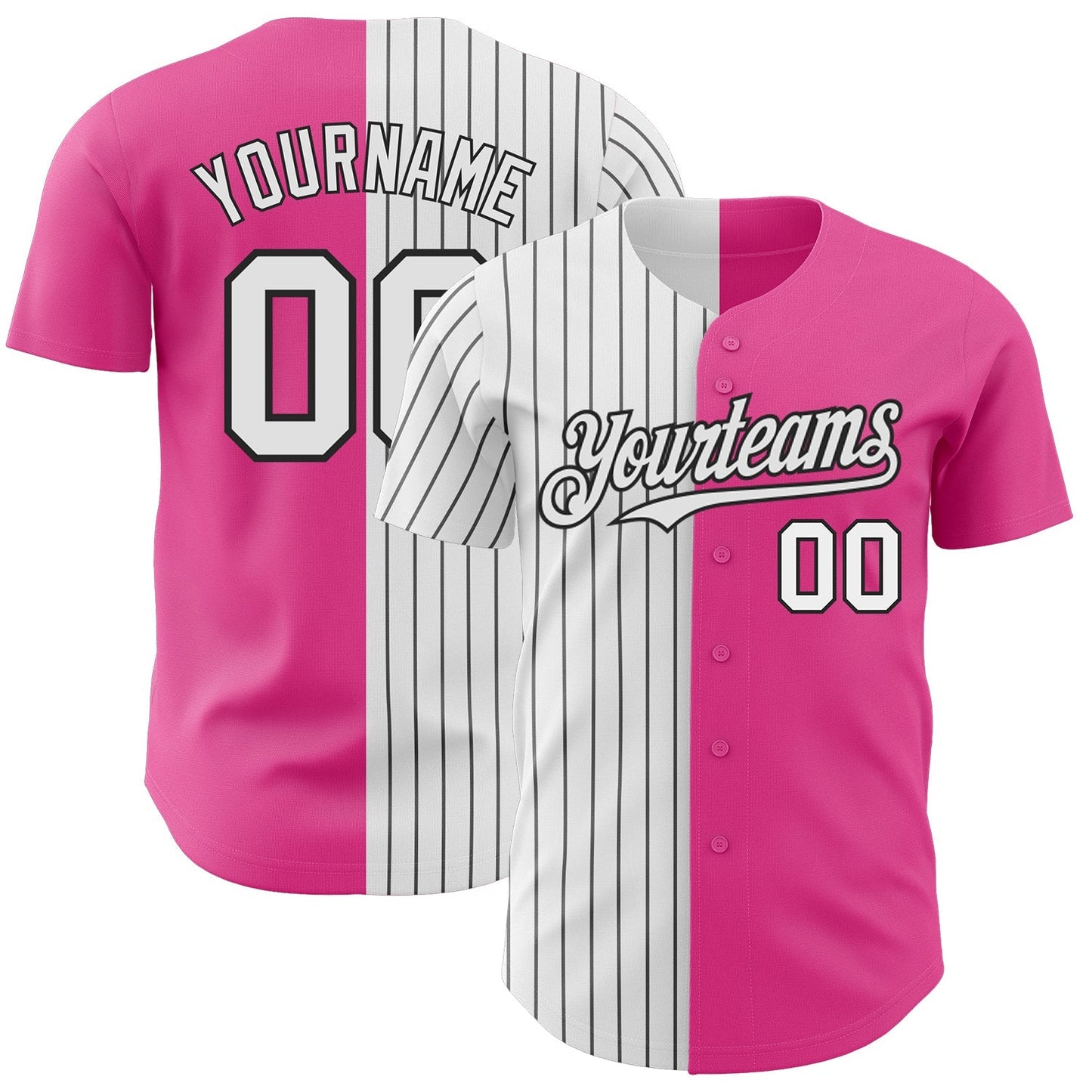 Custom Pink White-Black Pinstripe Authentic Split Fashion Baseball Jersey baseball jersey product view 1