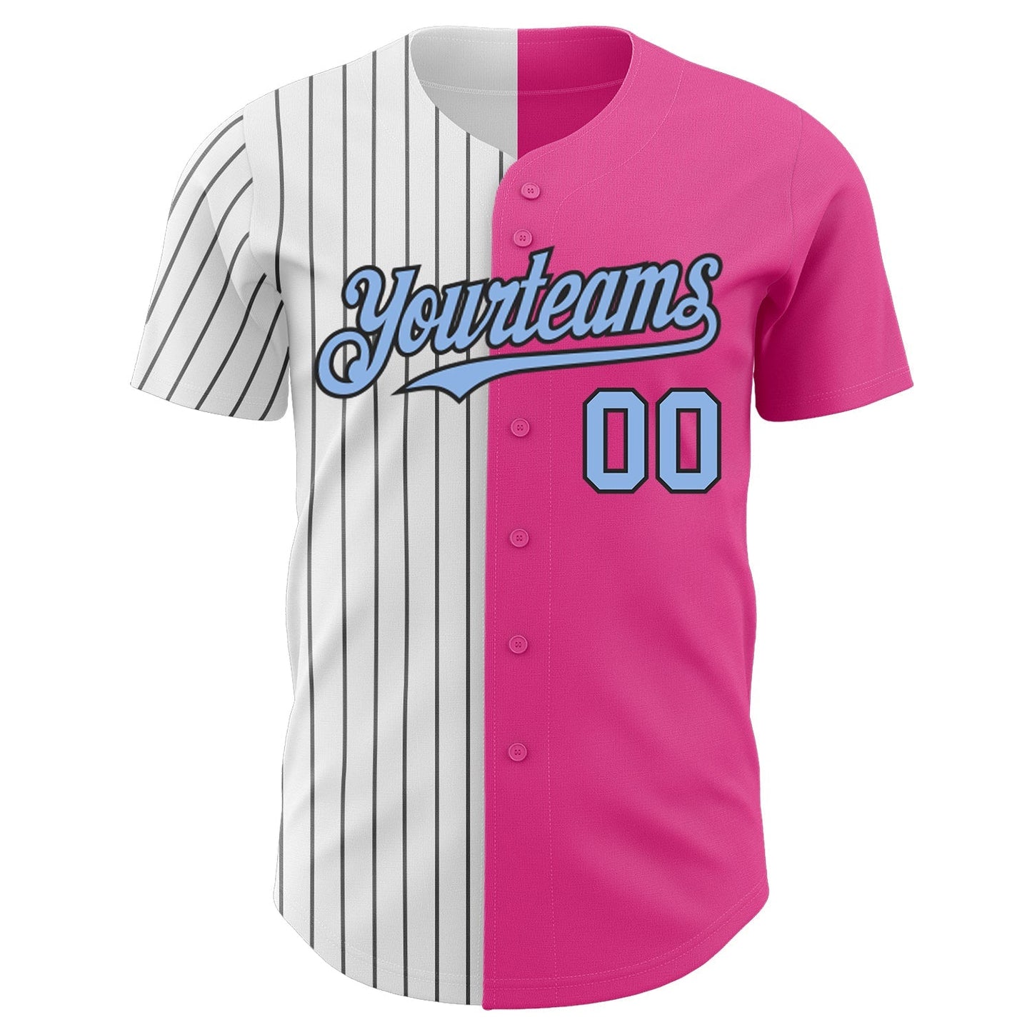 Custom Pink Light Blue-Black Pinstripe Authentic Split Fashion Baseball Jersey baseball jersey product view 2