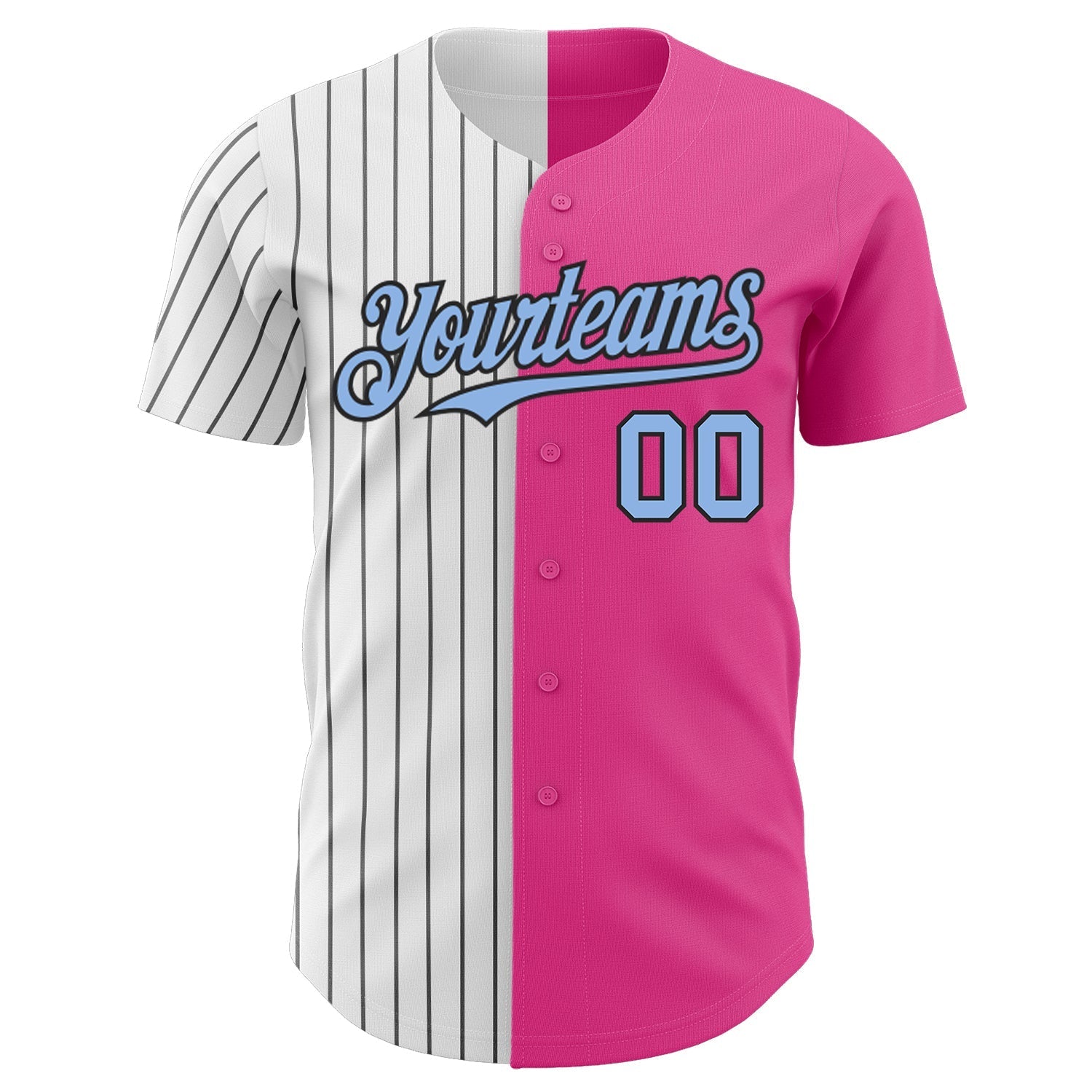 Custom Pink Light Blue-Black Pinstripe Authentic Split Fashion Baseball Jersey baseball jersey product view 2