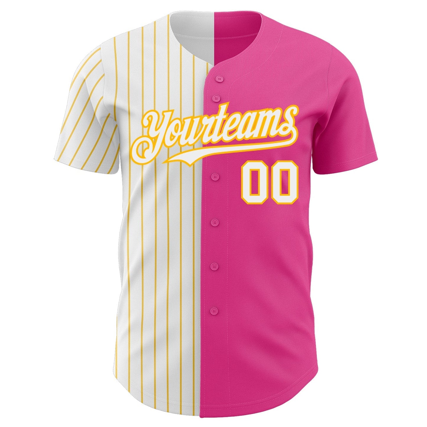Custom Pink White-Gold Pinstripe Authentic Split Fashion Baseball Jersey baseball jersey product view 2