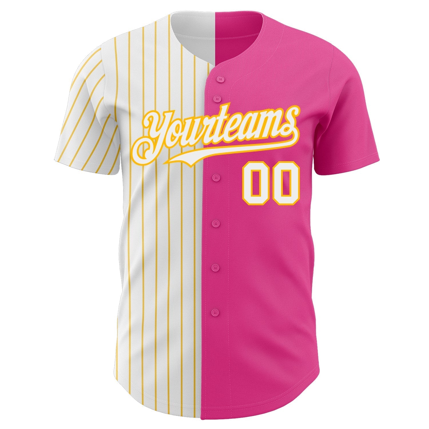 Custom Pink White-Gold Pinstripe Authentic Split Fashion Baseball Jersey baseball jersey product view 2