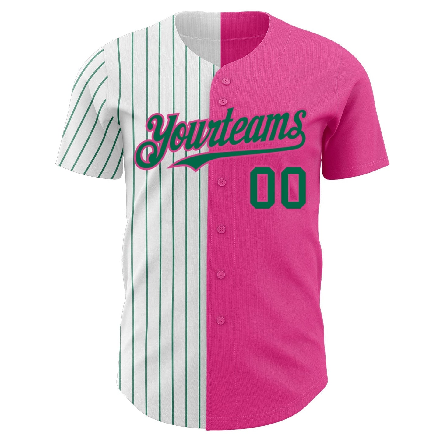 Custom Pink White-Kelly Green Pinstripe Authentic Split Fashion Baseball Jersey baseball jersey product view 2