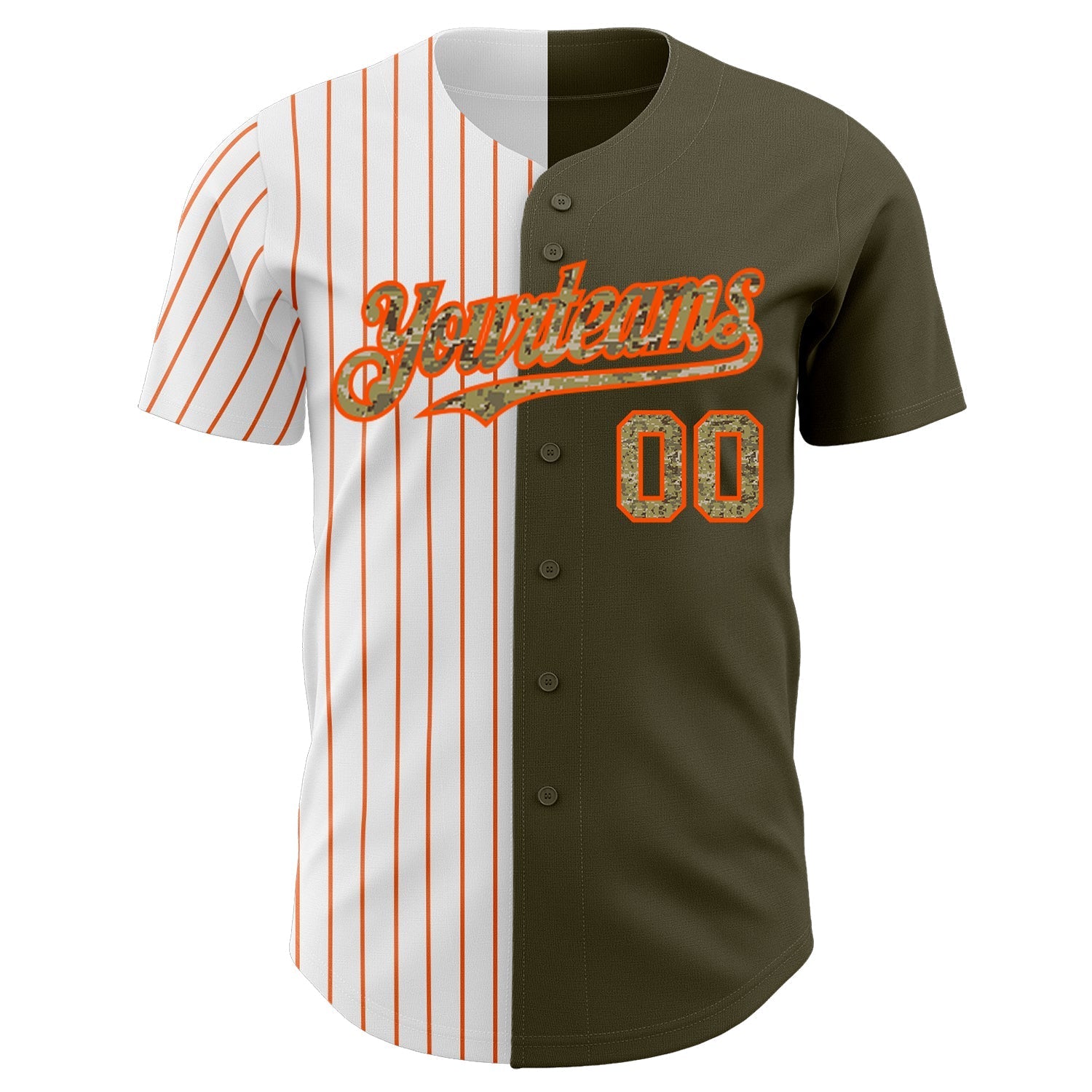 Custom Olive Camo-Orange Pinstripe Authentic Split Fashion Salute To Service Baseball Jersey baseball jersey product view 2