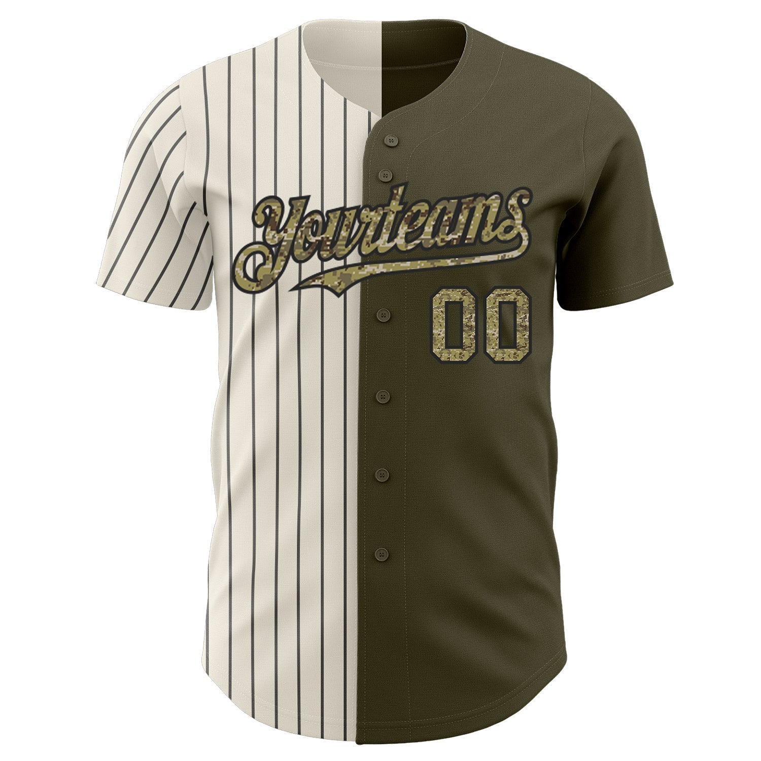 Custom Olive Camo Cream-Black Pinstripe Authentic Split Fashion Salute To Service Baseball Jersey baseball jersey product view 2