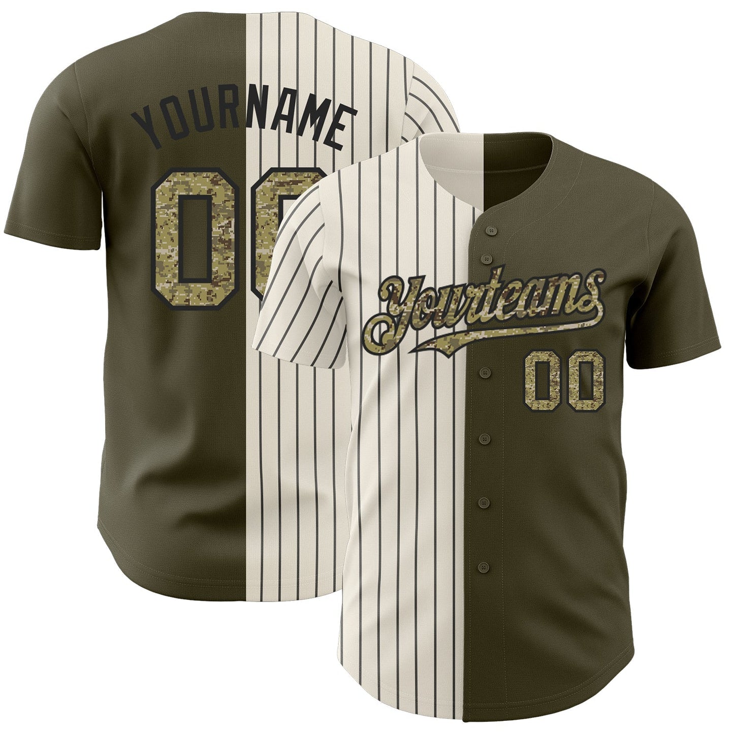 Custom Olive Camo Cream-Black Pinstripe Authentic Split Fashion Salute To Service Baseball Jersey baseball jersey product view 1