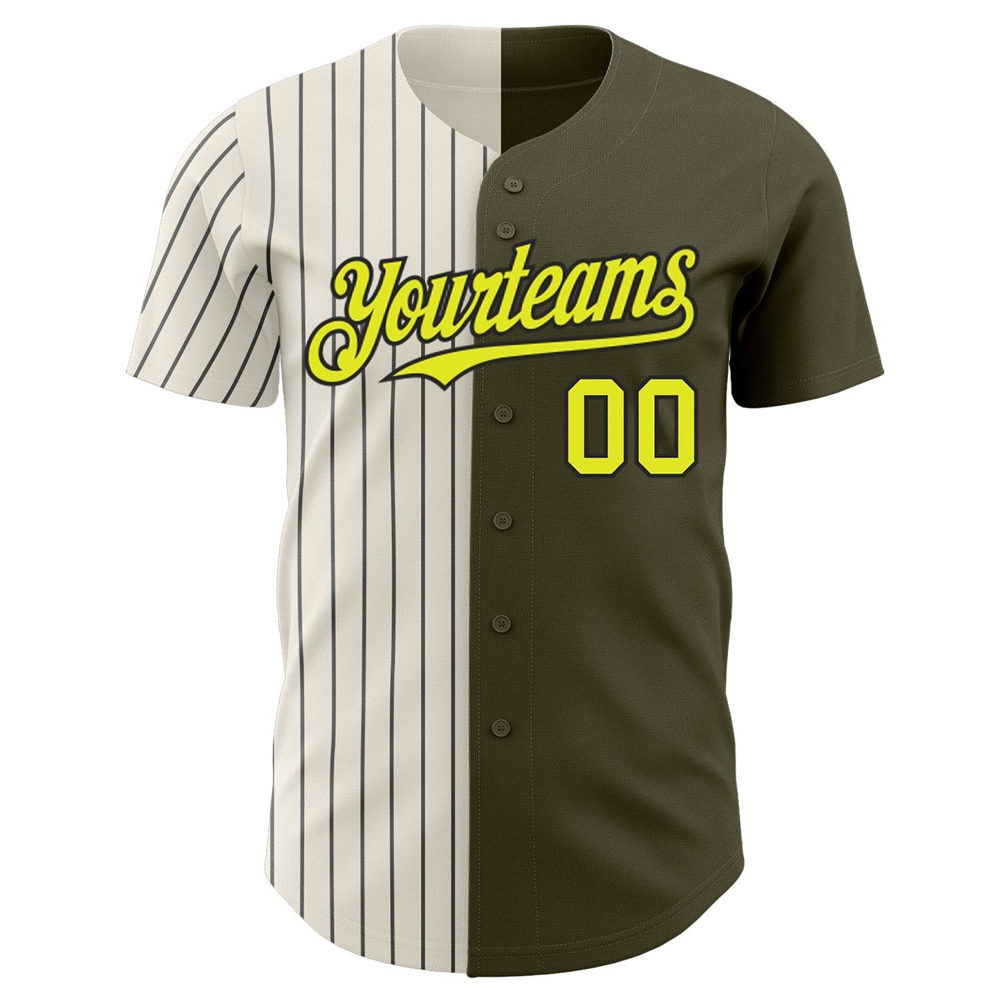 Custom Olive Neon Yellow Cream-Black Pinstripe Authentic Split Fashion Salute To Service Baseball Jersey baseball jersey product view 2