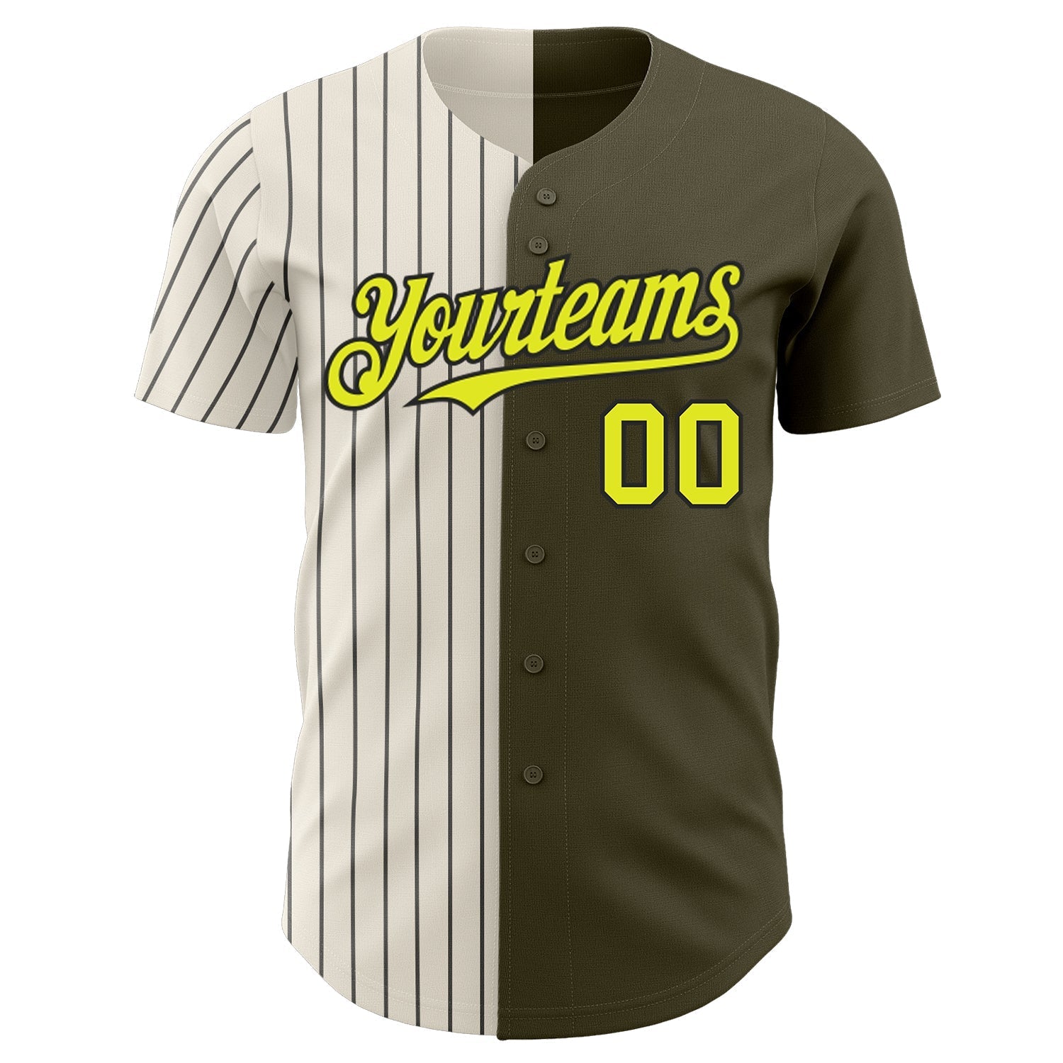 Custom Olive Neon Yellow Cream-Black Pinstripe Authentic Split Fashion Salute To Service Baseball Jersey baseball jersey product view 2