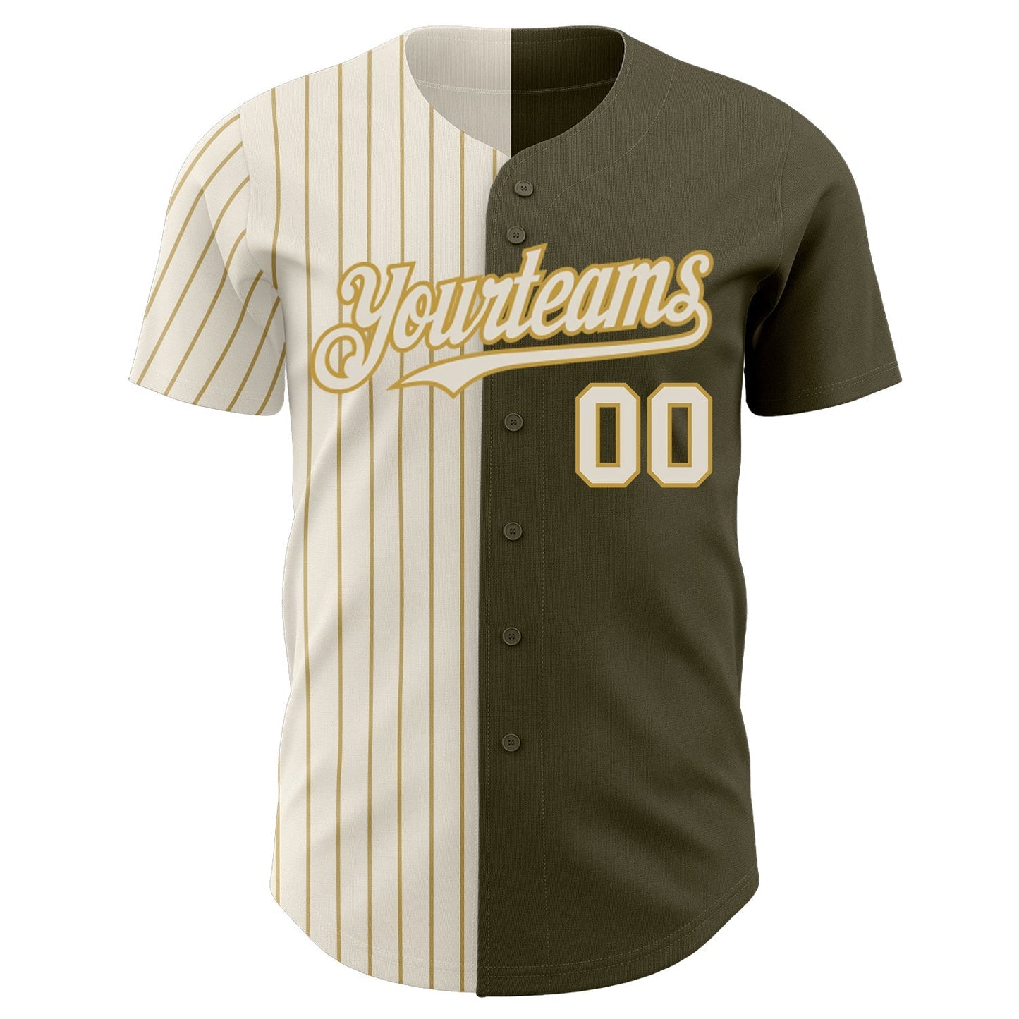 Custom Olive Cream-Old Gold Pinstripe Authentic Split Fashion Salute To Service Baseball Jersey baseball jersey product view 2
