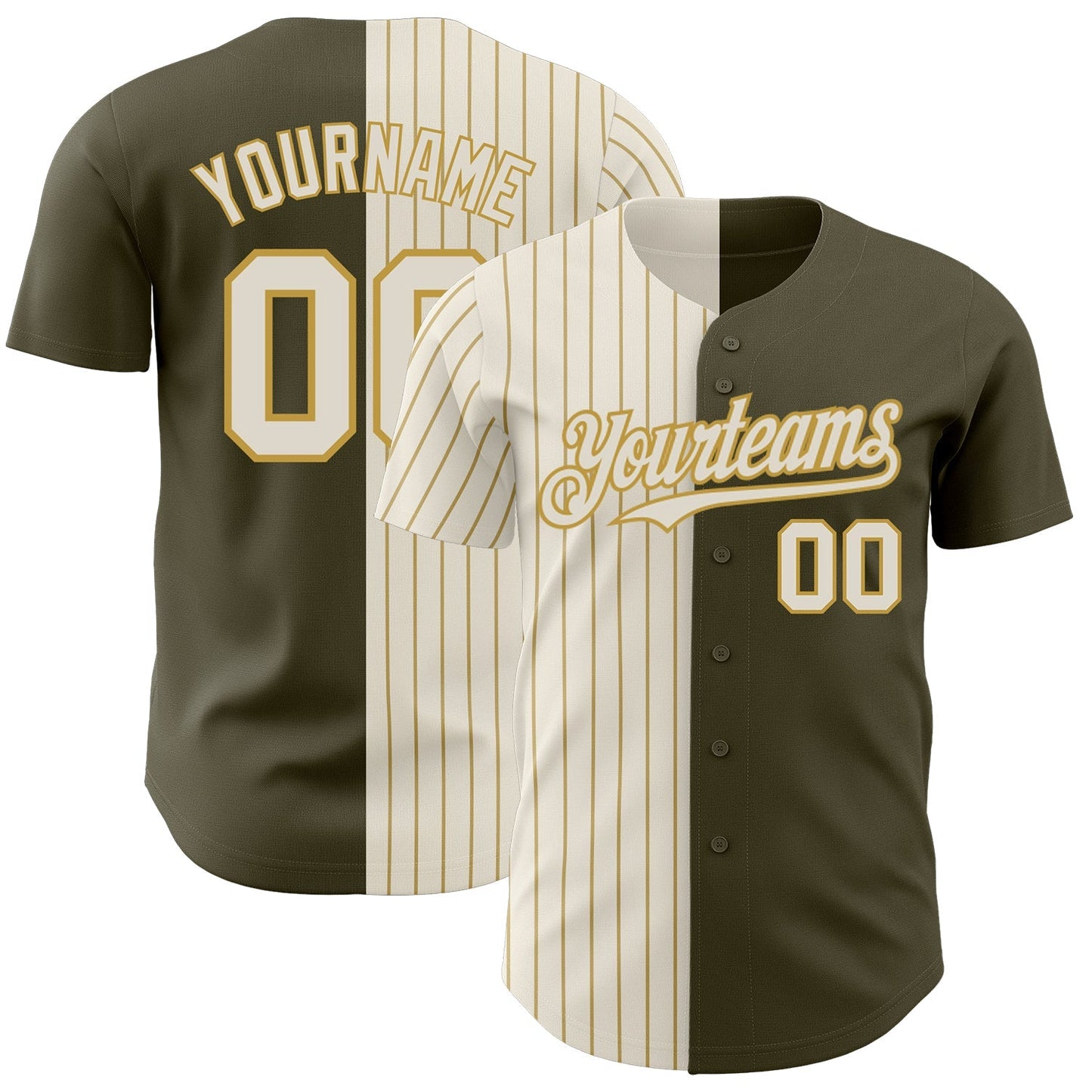Custom Olive Cream-Old Gold Pinstripe Authentic Split Fashion Salute To Service Baseball Jersey baseball jersey product view 1