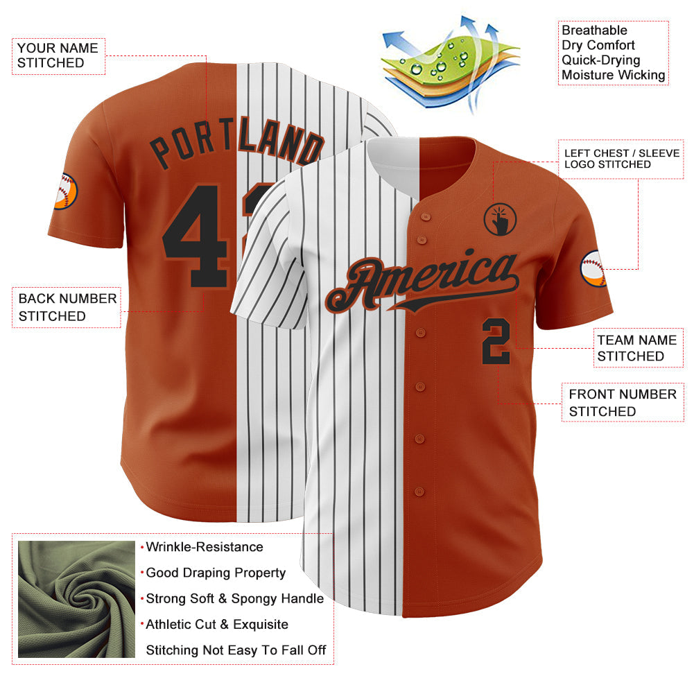 Custom Texas Orange White-Black Pinstripe Authentic Split Fashion Baseball Jersey baseball jersey product view 3