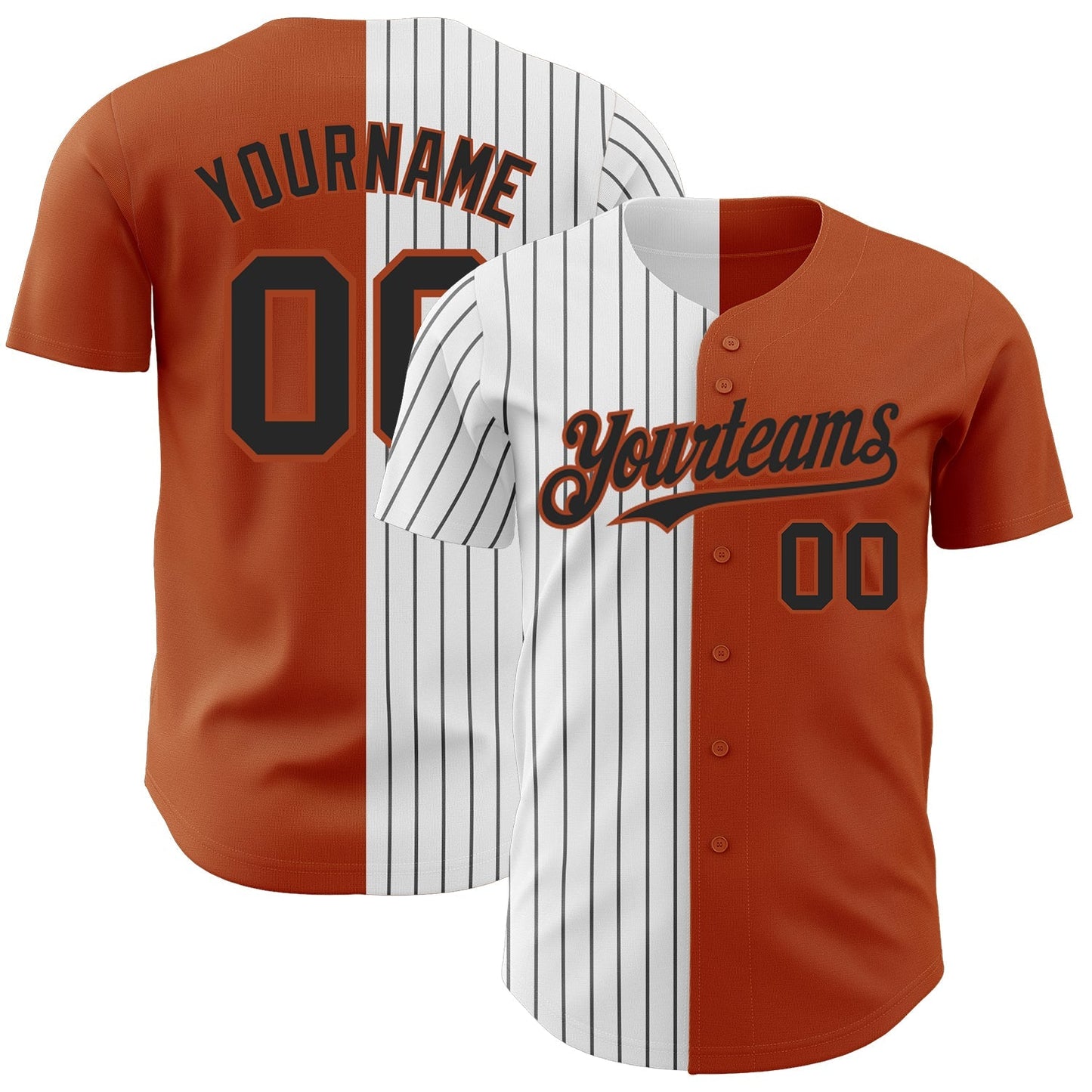 Custom Texas Orange White-Black Pinstripe Authentic Split Fashion Baseball Jersey baseball jersey product view 1
