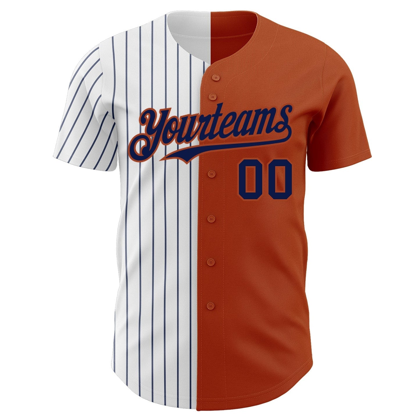 Custom Texas Orange White-Navy Pinstripe Authentic Split Fashion Baseball Jersey baseball jersey product view 2