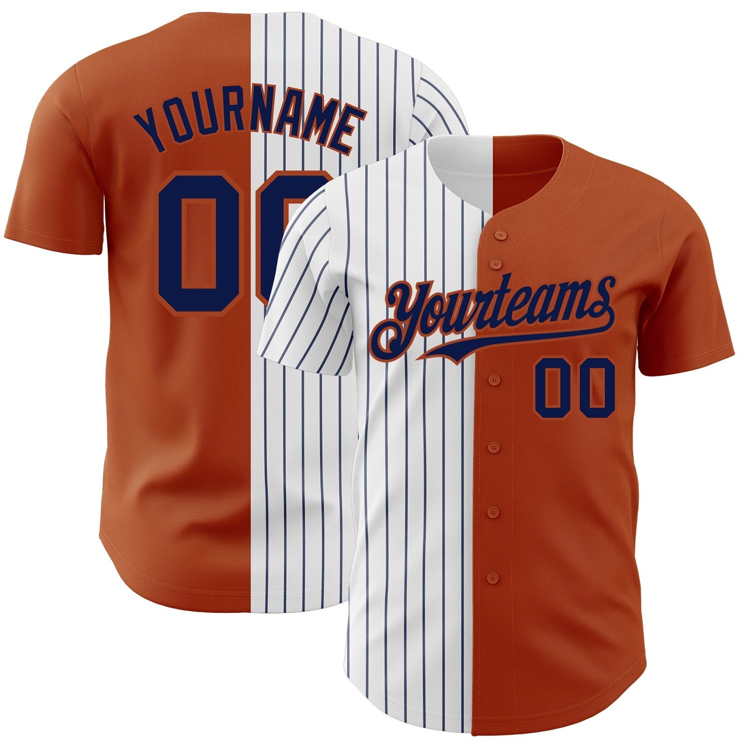 Custom Texas Orange White-Navy Pinstripe Authentic Split Fashion Baseball Jersey baseball jersey product view 1