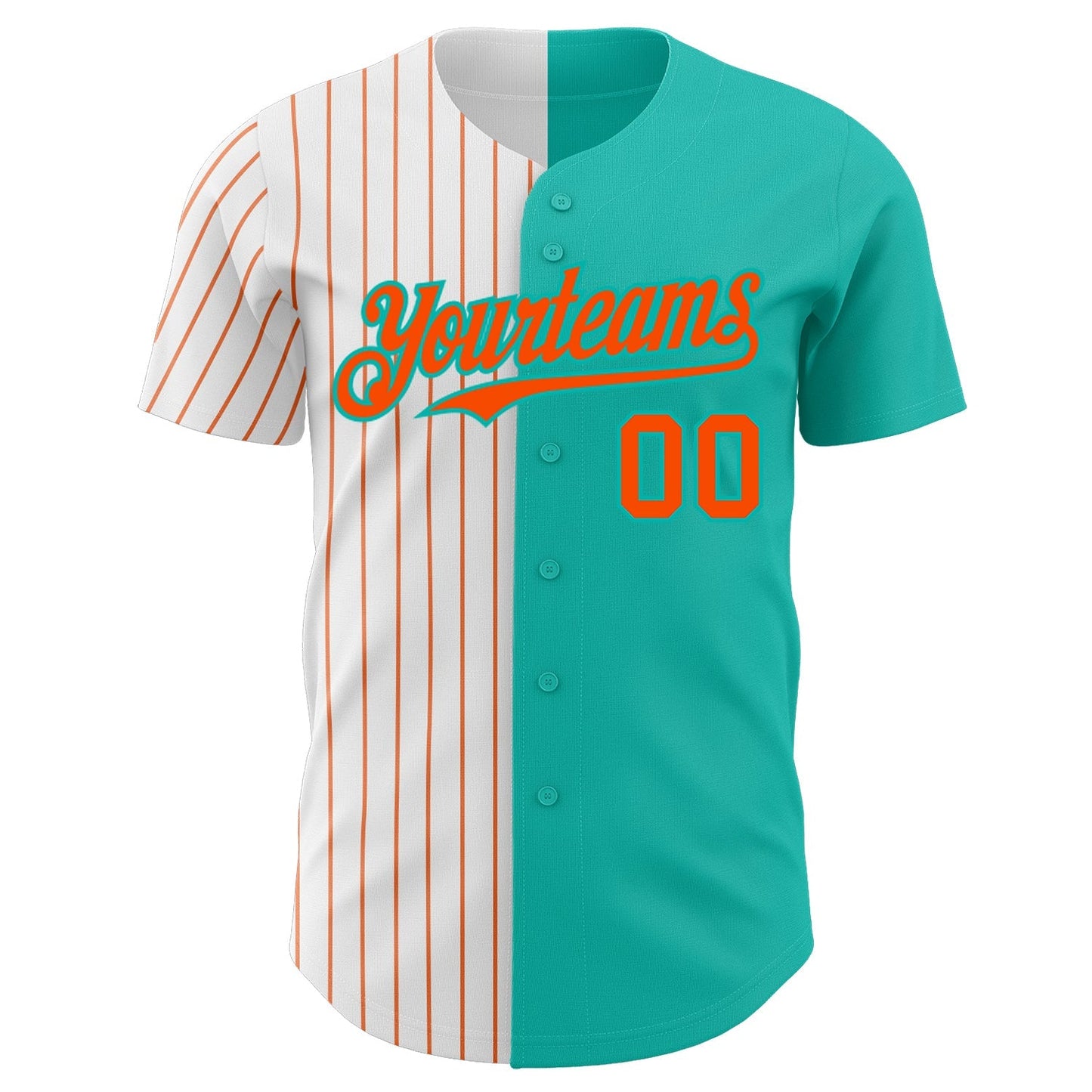 Custom Aqua White-Orange Pinstripe Authentic Split Fashion Baseball Jersey baseball jersey product view 2