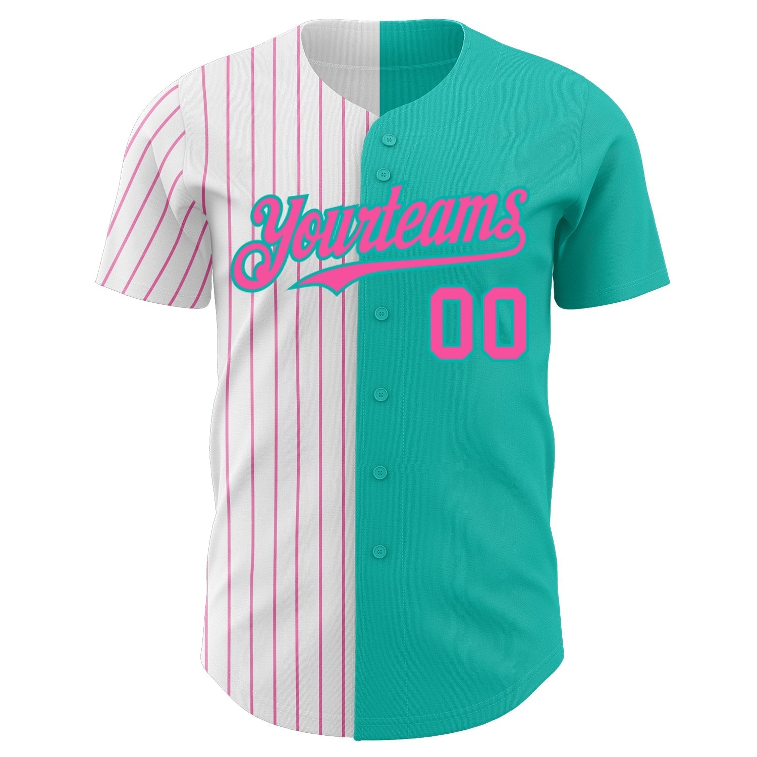 Custom Aqua White-Pink Pinstripe Authentic Split Fashion Baseball Jersey baseball jersey product view 2