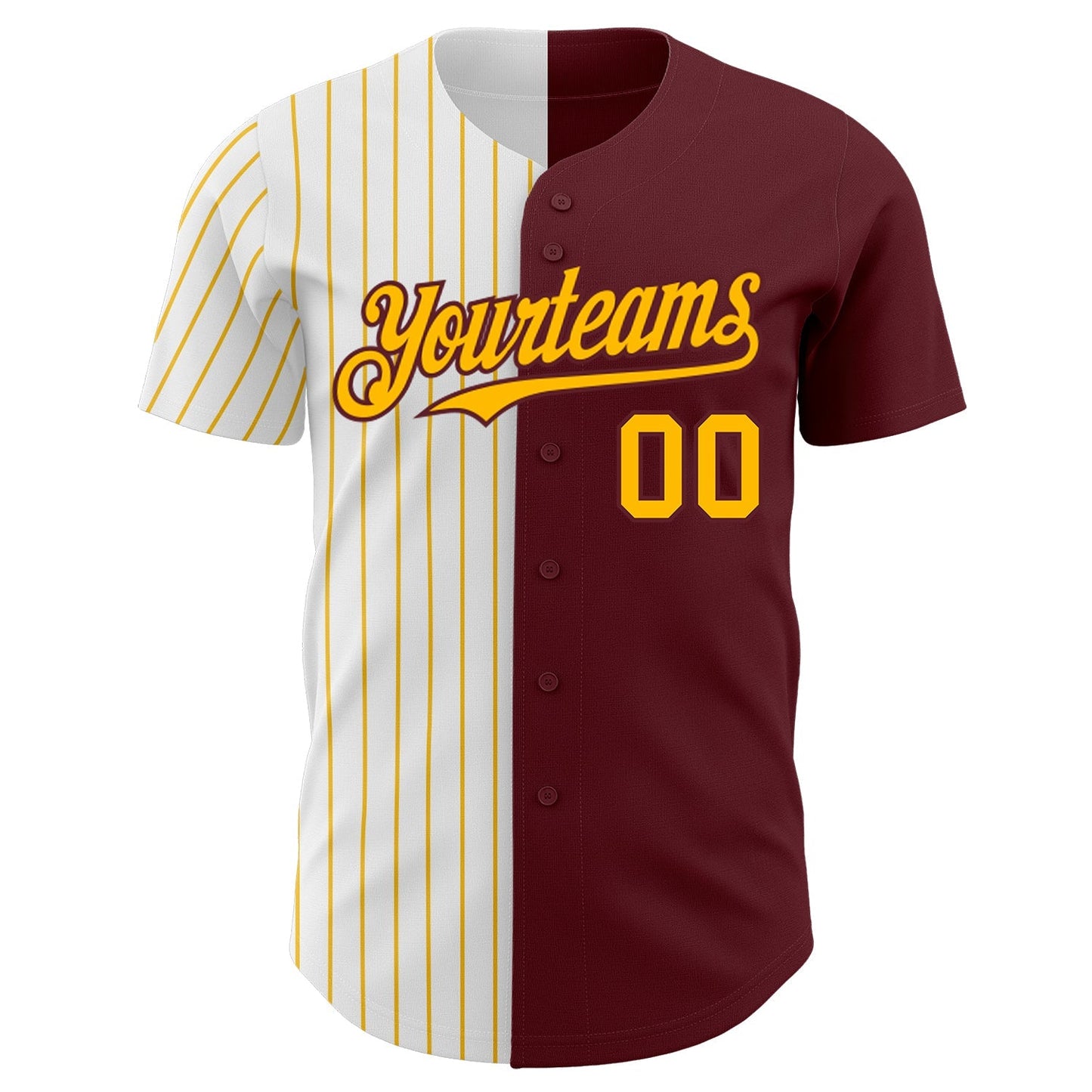 Custom Burgundy White-Gold Pinstripe Authentic Split Fashion Baseball Jersey baseball jersey product view 2