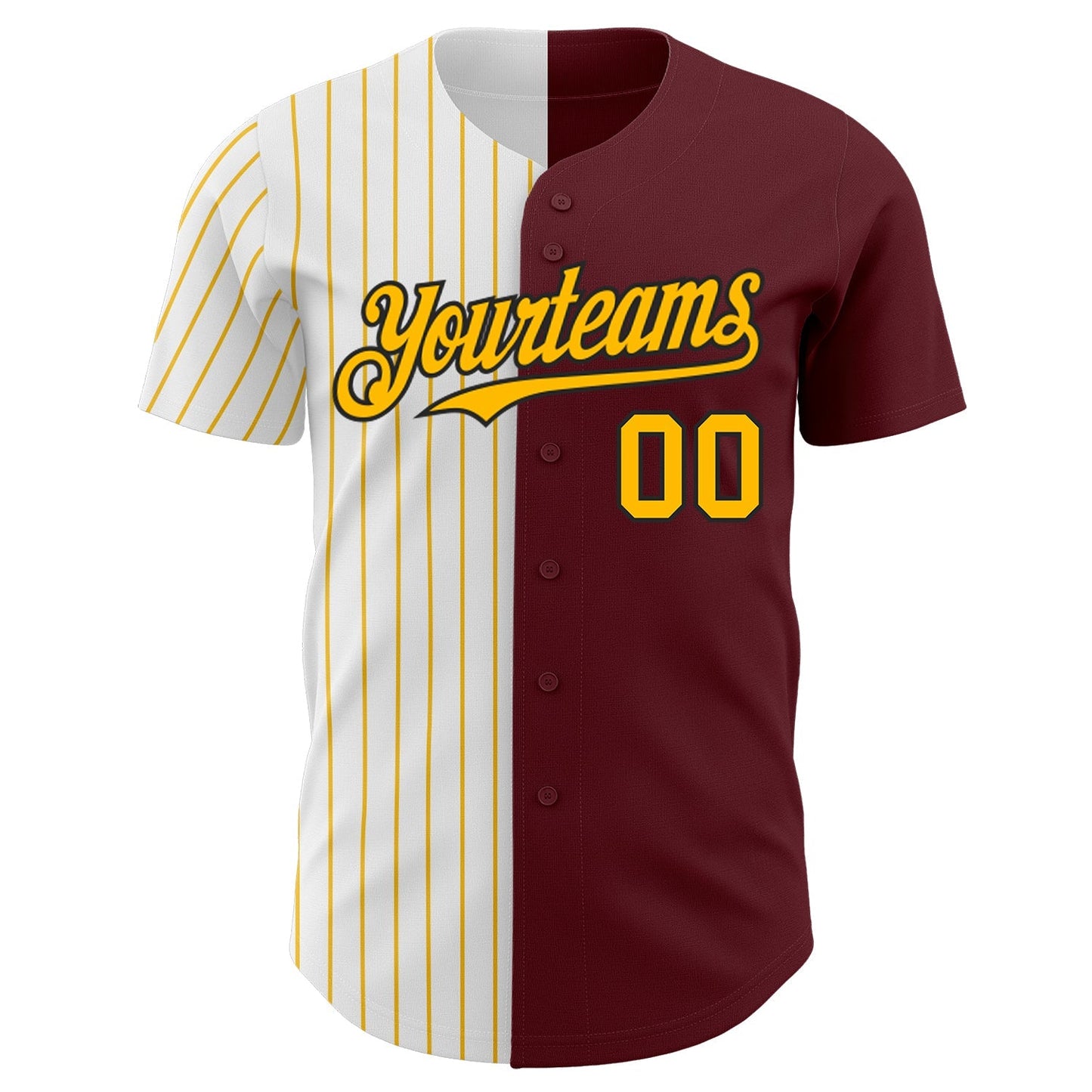 Custom Burgundy Black-Gold Pinstripe Authentic Split Fashion Baseball Jersey baseball jersey product view 2