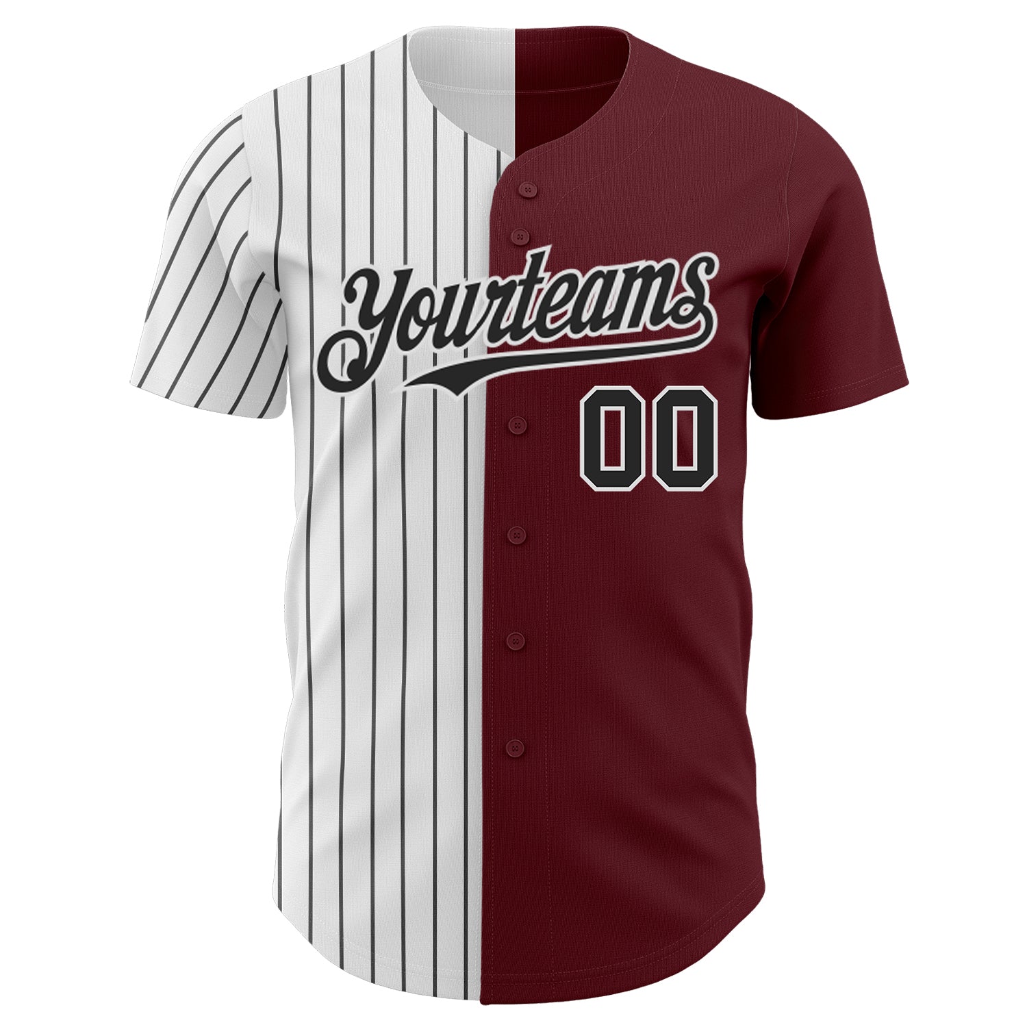 Custom Burgundy White-Black Pinstripe Authentic Split Fashion Baseball Jersey baseball jersey product view 2