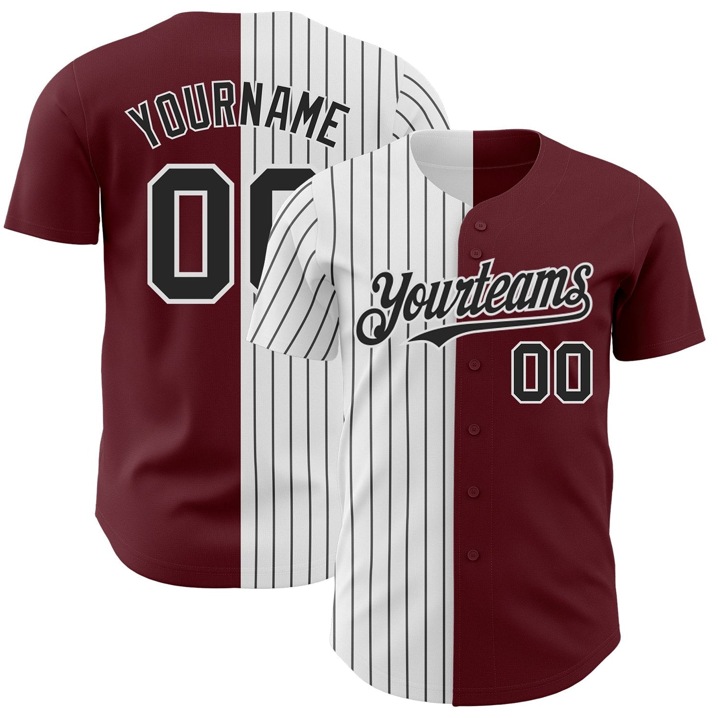 Custom Burgundy White-Black Pinstripe Authentic Split Fashion Baseball Jersey baseball jersey product view 1