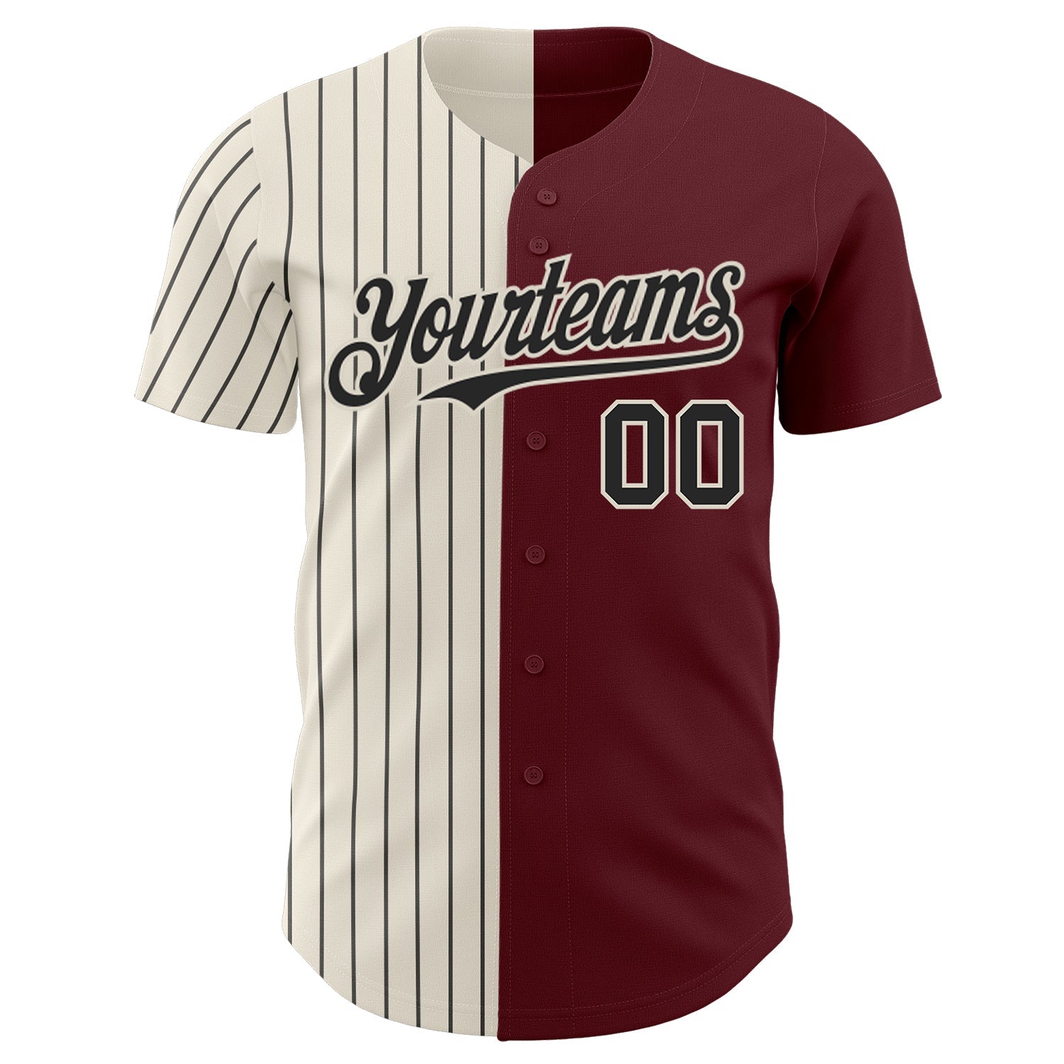 Custom Burgundy Cream-Black Pinstripe Authentic Split Fashion Baseball Jersey baseball jersey product view 2