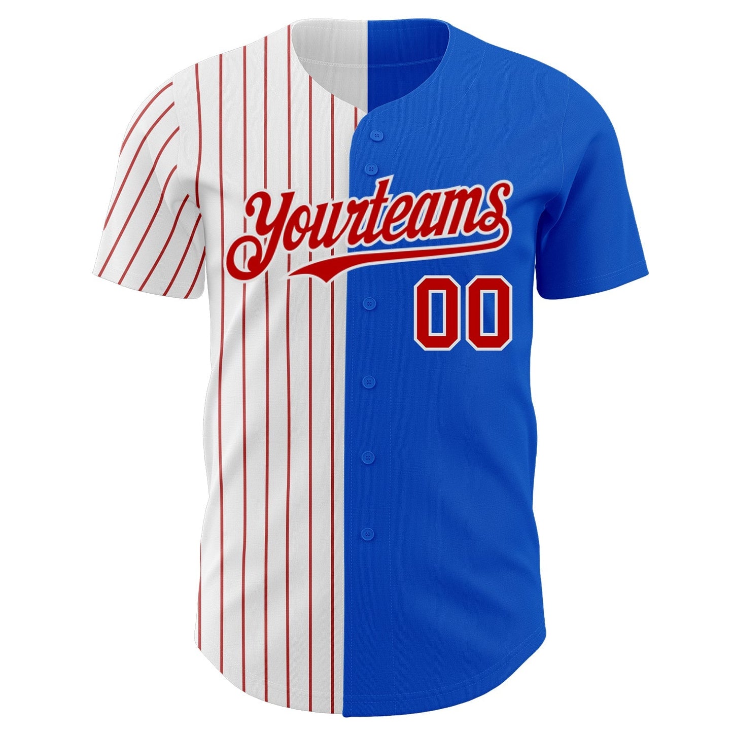 Custom Thunder Blue White-Red Pinstripe Authentic Split Fashion Baseball Jersey baseball jersey product view 2