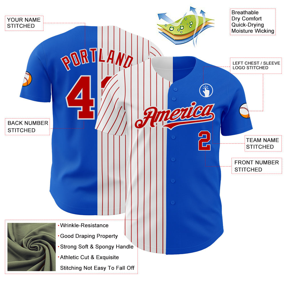 Custom Thunder Blue White-Red Pinstripe Authentic Split Fashion Baseball Jersey baseball jersey product view 3