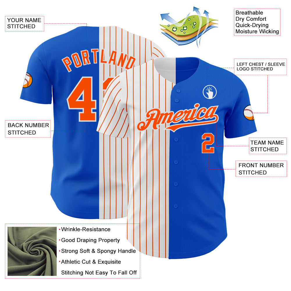 Custom Thunder Blue White-Orange Pinstripe Authentic Split Fashion Baseball Jersey baseball jersey product view 3