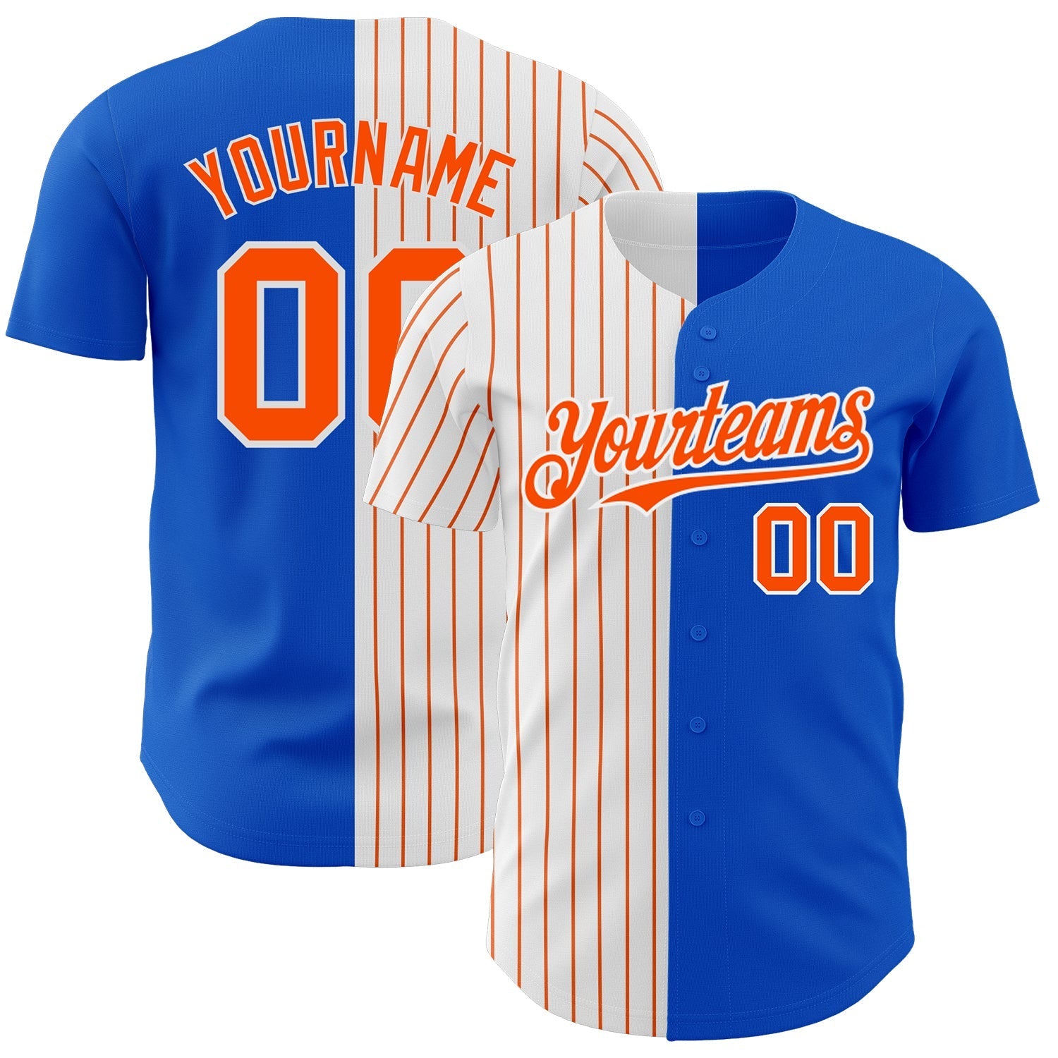 Custom Thunder Blue White-Orange Pinstripe Authentic Split Fashion Baseball Jersey baseball jersey product view 1