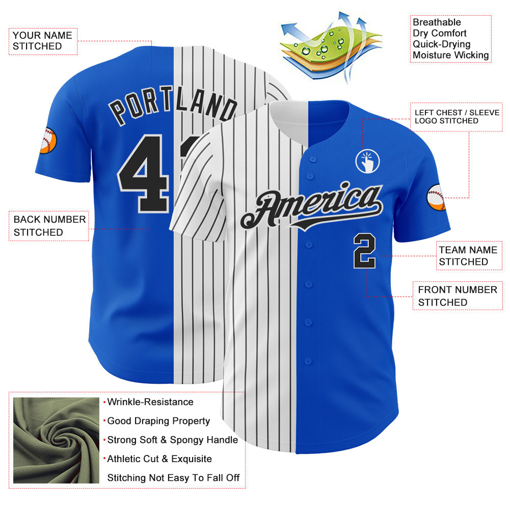 Custom Thunder Blue White-Black Pinstripe Authentic Split Fashion Baseball Jersey baseball jersey product view 3