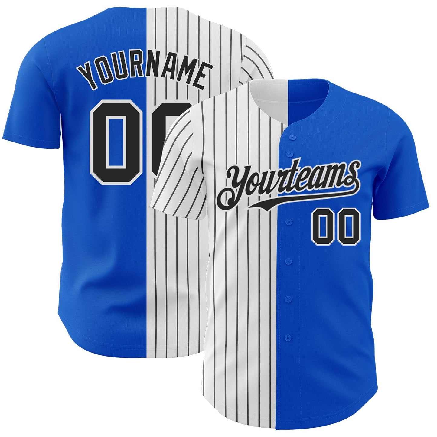 Custom Thunder Blue White-Black Pinstripe Authentic Split Fashion Baseball Jersey baseball jersey product view 1