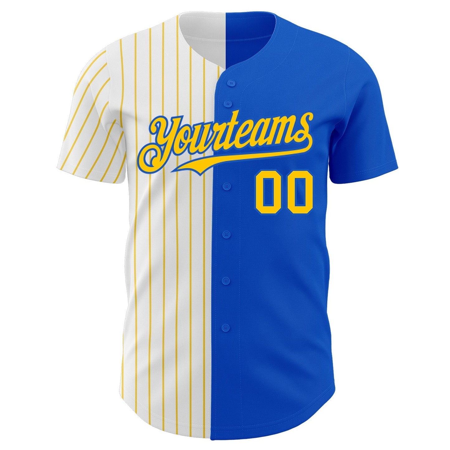 Custom Thunder Blue White-Yellow Pinstripe Authentic Split Fashion Baseball Jersey baseball jersey product view 2