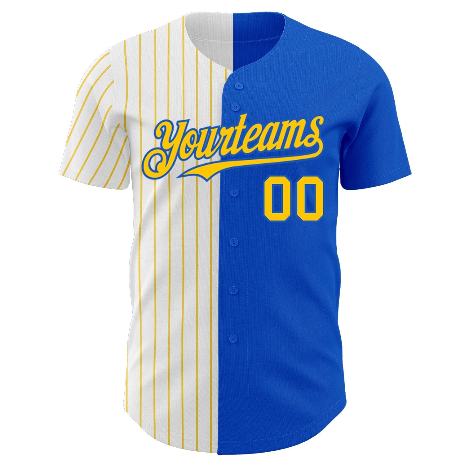 Custom Thunder Blue White-Yellow Pinstripe Authentic Split Fashion Baseball Jersey baseball jersey product view 2