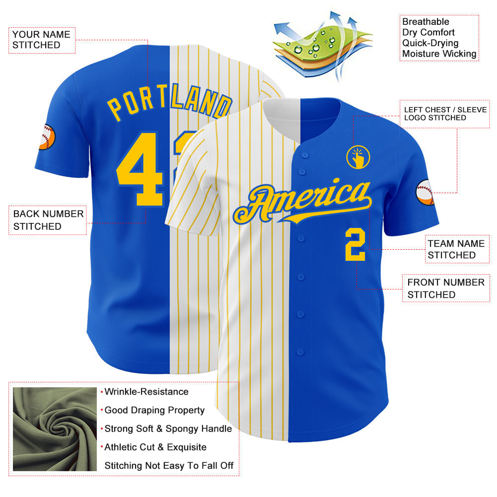 Custom Thunder Blue White-Yellow Pinstripe Authentic Split Fashion Baseball Jersey baseball jersey product view 3