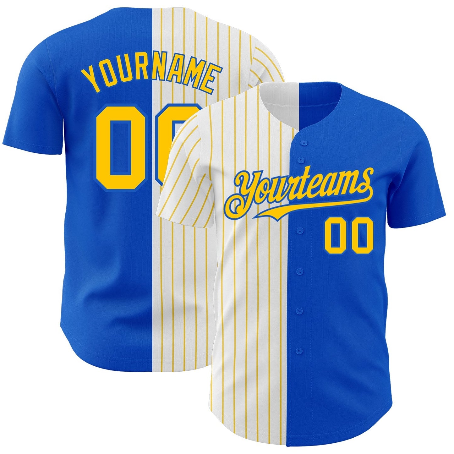 Custom Thunder Blue White-Yellow Pinstripe Authentic Split Fashion Baseball Jersey baseball jersey product view 1