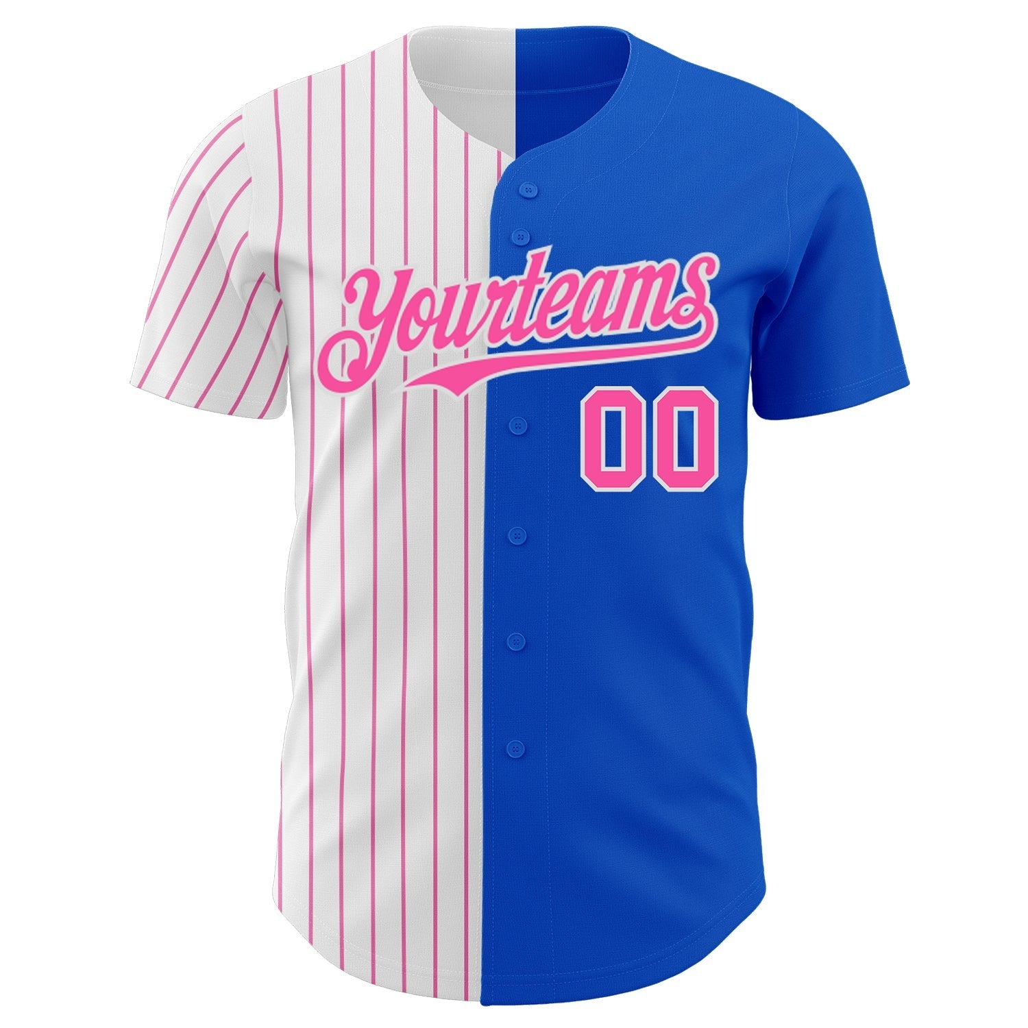 Custom Thunder Blue White-Pink Pinstripe Authentic Split Fashion Baseball Jersey baseball jersey product view 2