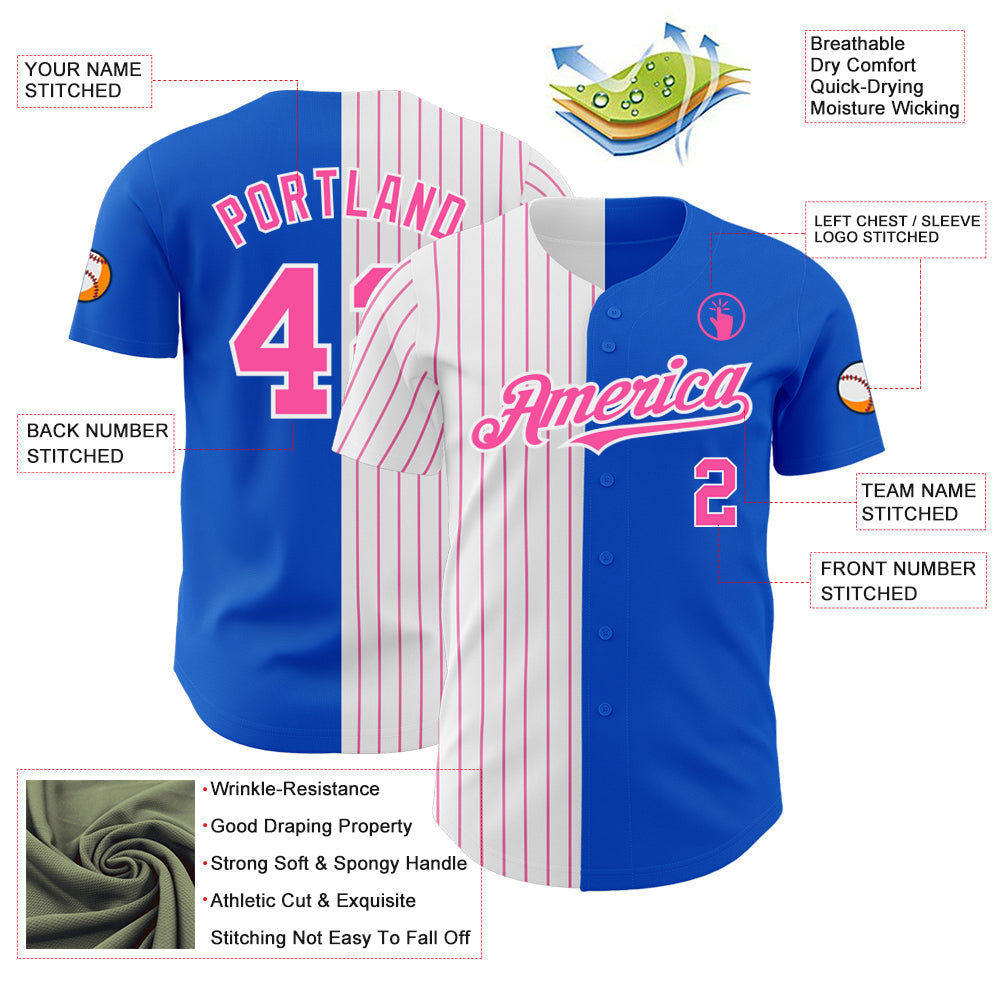 Custom Thunder Blue White-Pink Pinstripe Authentic Split Fashion Baseball Jersey baseball jersey product view 3