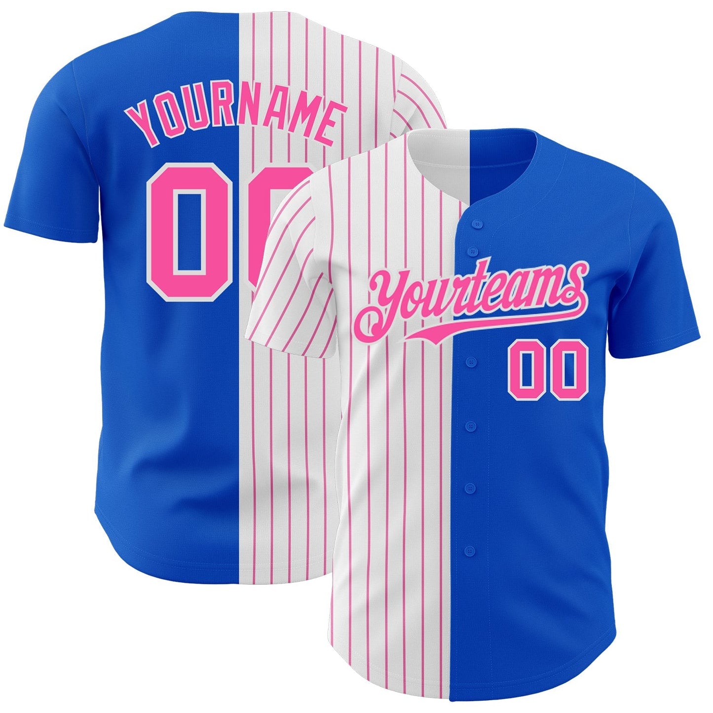Custom Thunder Blue White-Pink Pinstripe Authentic Split Fashion Baseball Jersey baseball jersey product view 1