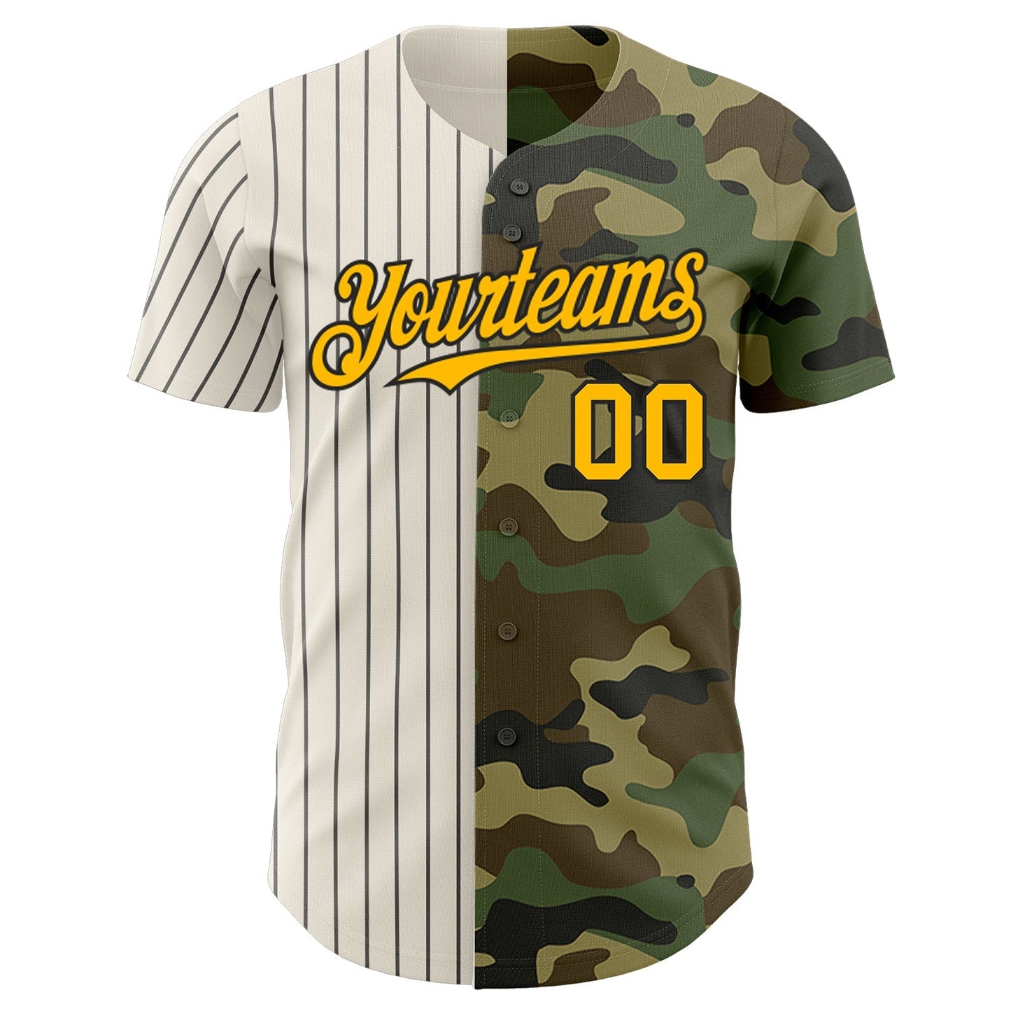 Custom Camo Gold Cream-Black Pinstripe Authentic Split Fashion Salute To Service Baseball Jersey baseball jersey product view 2