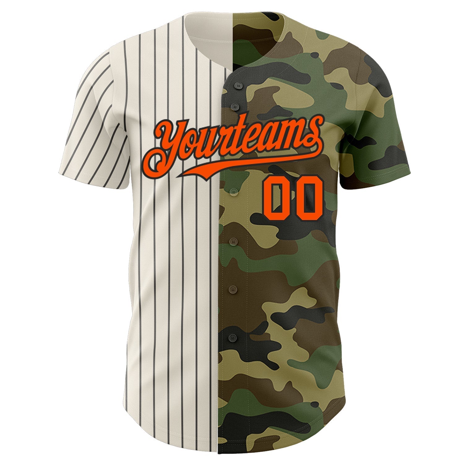 Custom Camo Orange Cream-Black Pinstripe Authentic Split Fashion Salute To Service Baseball Jersey baseball jersey product view 2