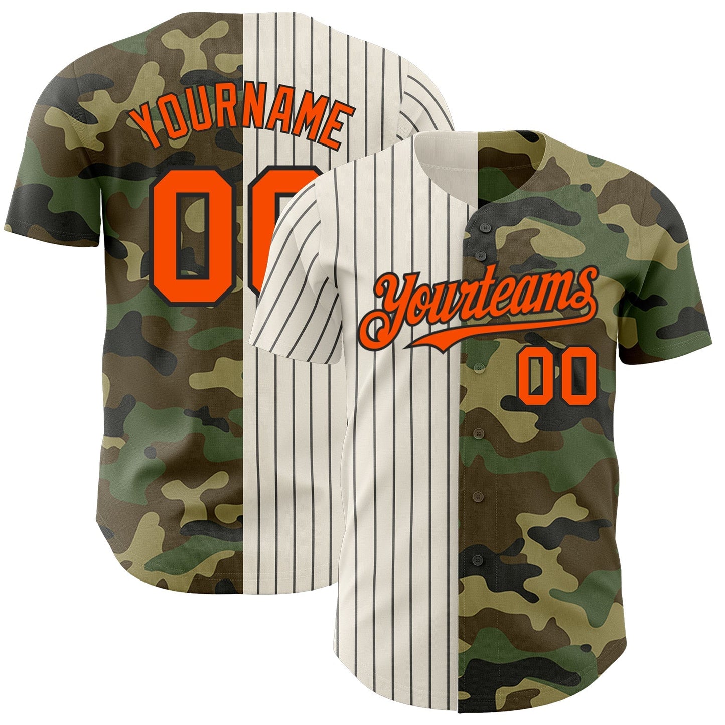 Custom Camo Orange Cream-Black Pinstripe Authentic Split Fashion Salute To Service Baseball Jersey baseball jersey product view 1