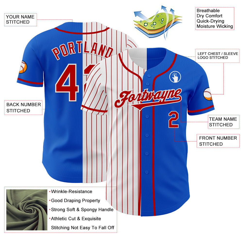Custom Thunder Blue Red-White Red Pinstripe Authentic Split Fashion Baseball Jersey baseball jersey product view 3