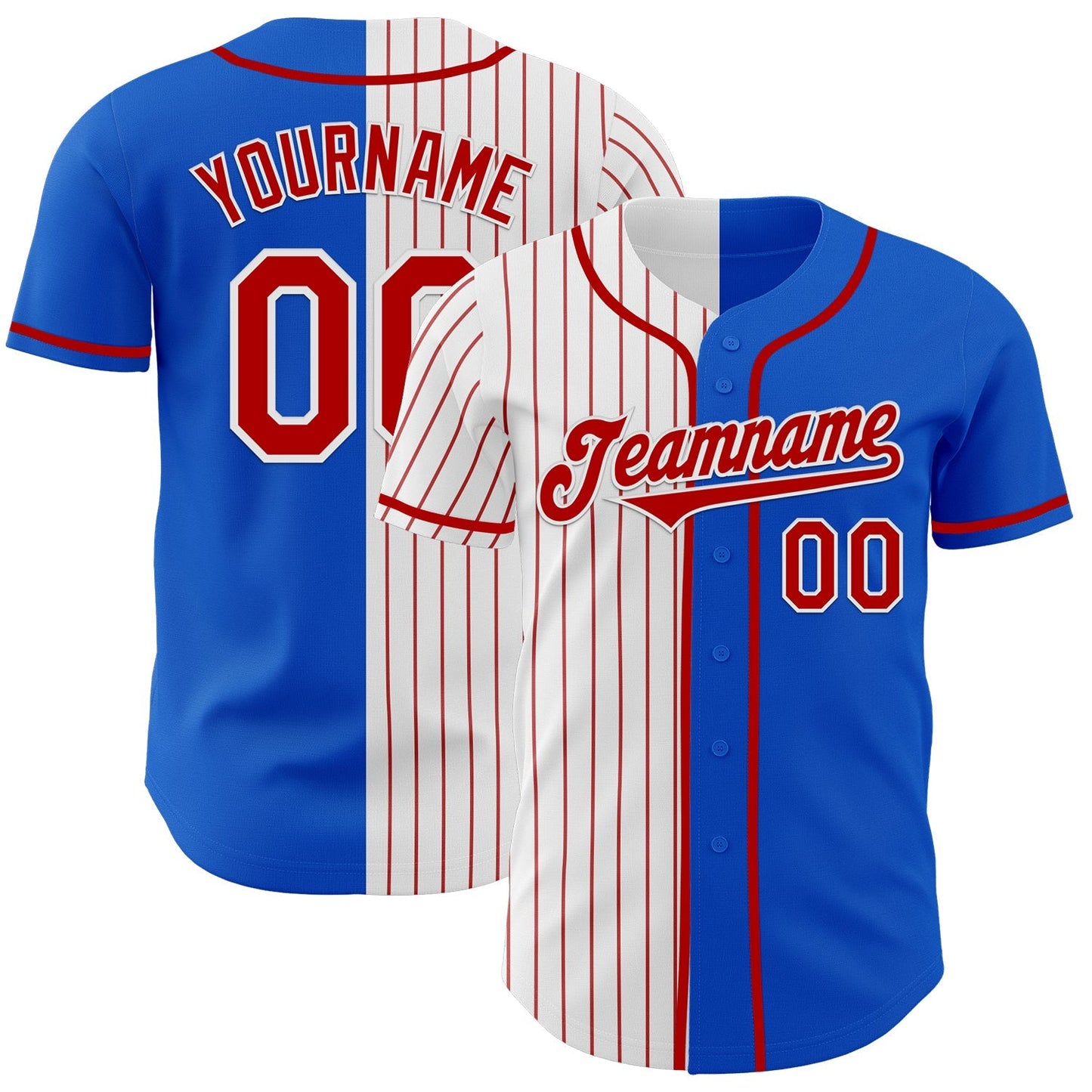 Custom Thunder Blue Red-White Red Pinstripe Authentic Split Fashion Baseball Jersey baseball jersey product view 1