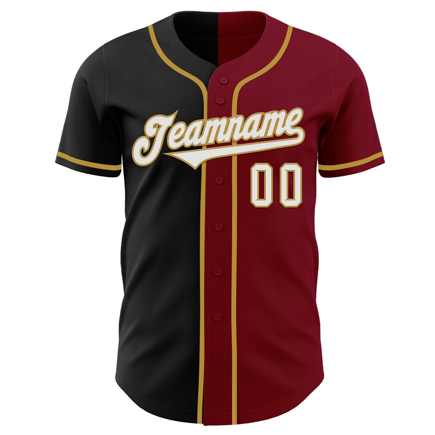 Custom Crimson Black-Old Gold Authentic Split Fashion Baseball Jersey baseball jersey product view 2