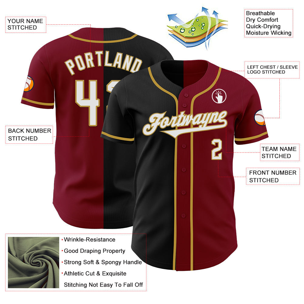 Custom Crimson Black-Old Gold Authentic Split Fashion Baseball Jersey baseball jersey product view 3