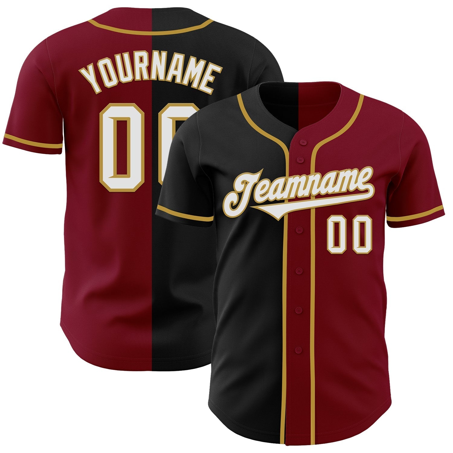 Custom Crimson Black-Old Gold Authentic Split Fashion Baseball Jersey baseball jersey product view 1