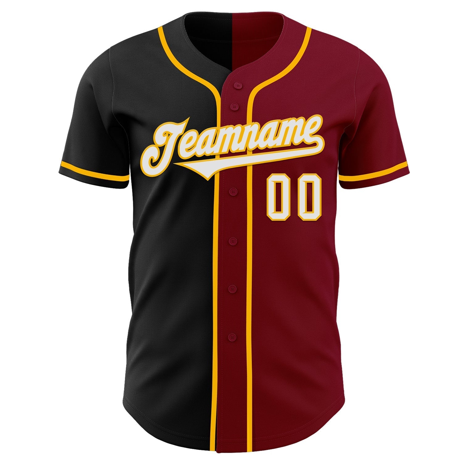 Custom Crimson Black-Gold Authentic Split Fashion Baseball Jersey baseball jersey product view 2