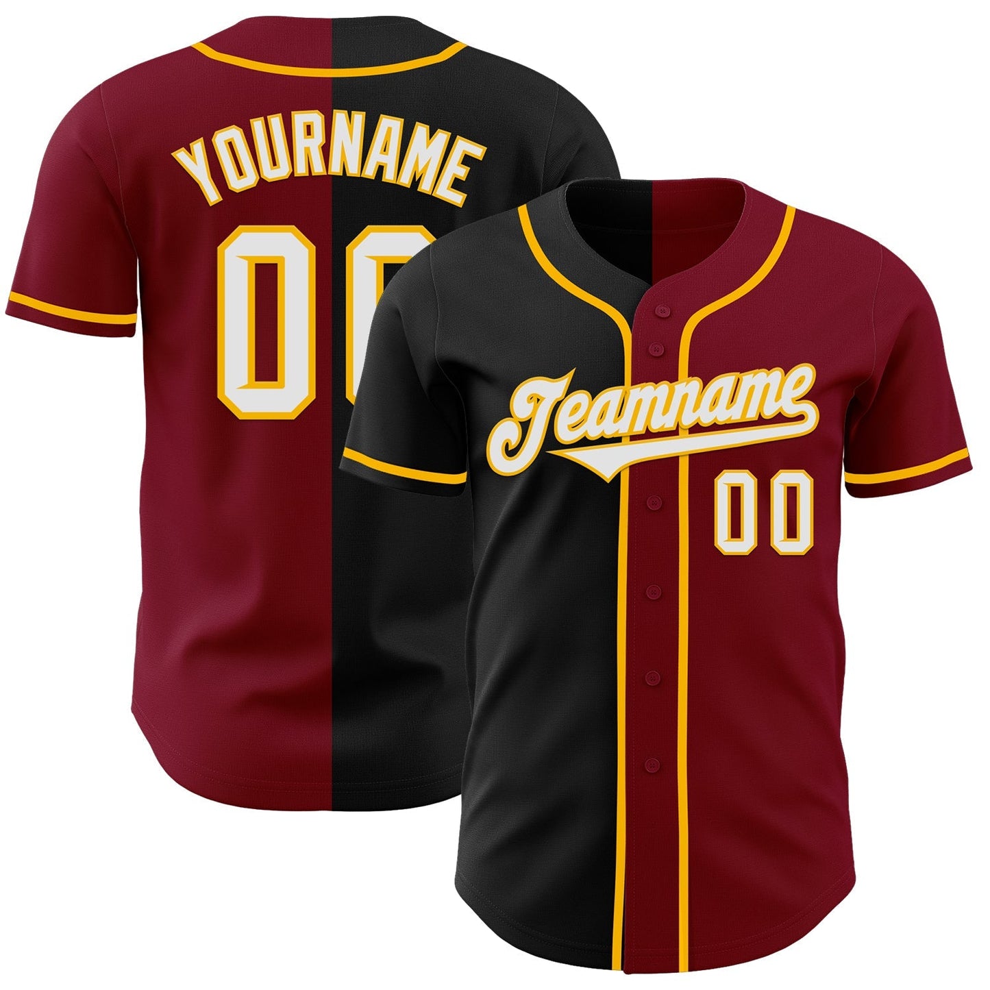 Custom Crimson Black-Gold Authentic Split Fashion Baseball Jersey baseball jersey product view 1
